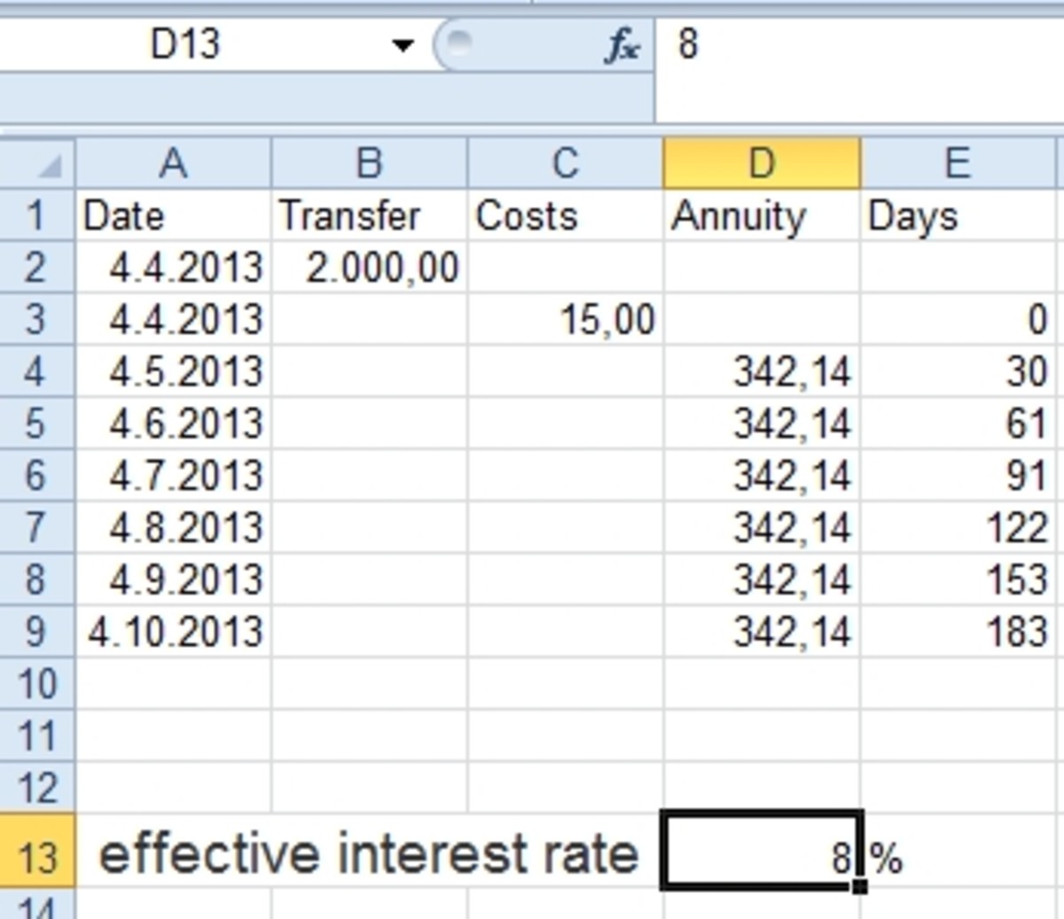 how to find annual interest rate in excel