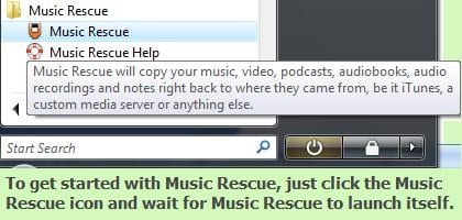 Upon installing Music Rescue, you can find it in your list of programs from the Start menu. You can even create a shortcut on your desktop so you can easily access Music Rescue.  