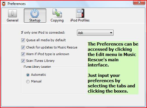 Access the Preferences by clicking the Edit menu in Music Rescue's main interface