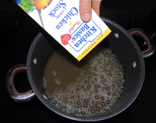 set stock on to boil while you prep squash