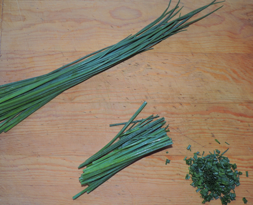 chive prep zig-zagging down--set aside when done