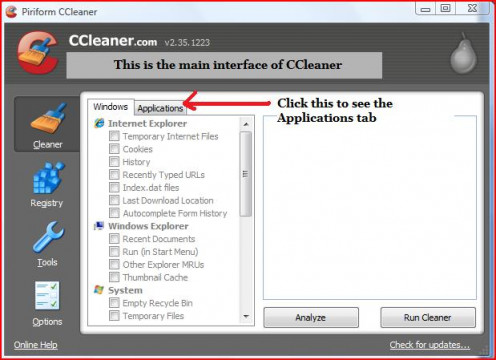 This is what you will see when you open CCleaner