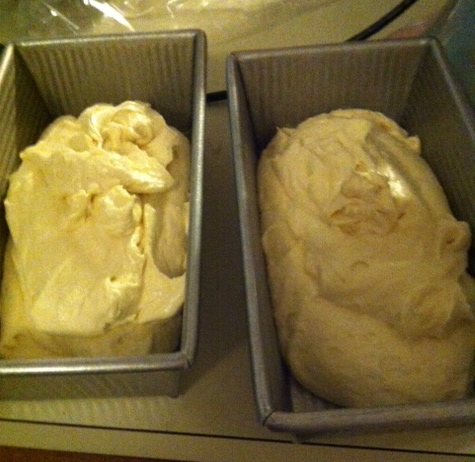 Notice how fluffy the batter is? You literally have to spoon it into the cake pans.