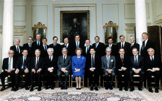 A rose among many thorns: Thatcher and her cabinet posing for the camera in May, 1989.