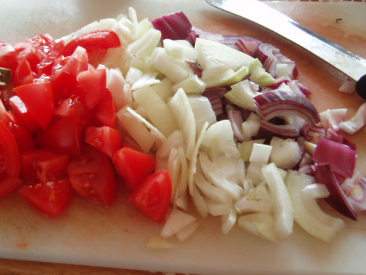 Lime leaves, tomatoes and onions