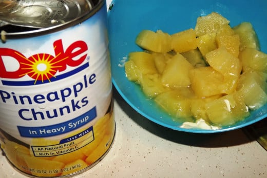 Use pineapple slices or chunks for this recipe.