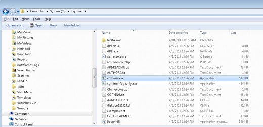 Extract the folder inside the zipfile to your C: drive and rename it to cgminer. 