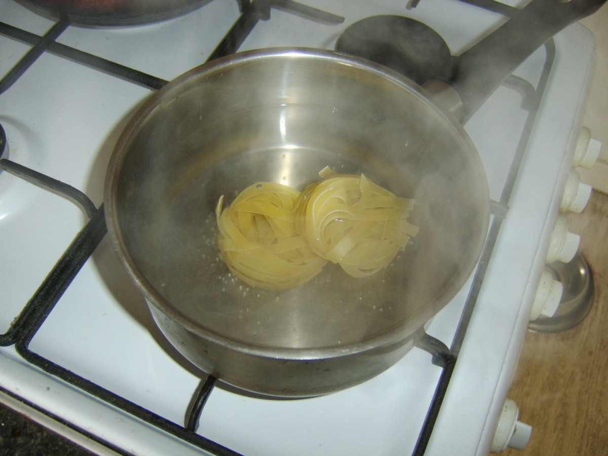 Tagliatelle is simmered in salted water