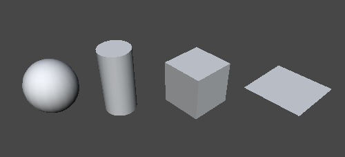Unity Primitives (Missing Capsule) From left to right: Sphere, Cylinder, Cube & Plane