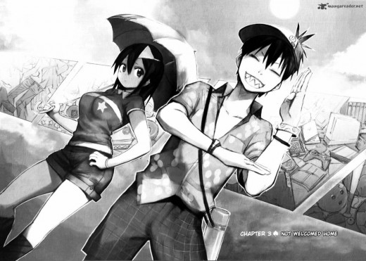 A scan of a manga page of the heroes of Blood Lad.