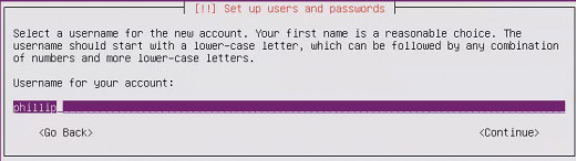 Type your username, select "Continue" and hit "Enter"