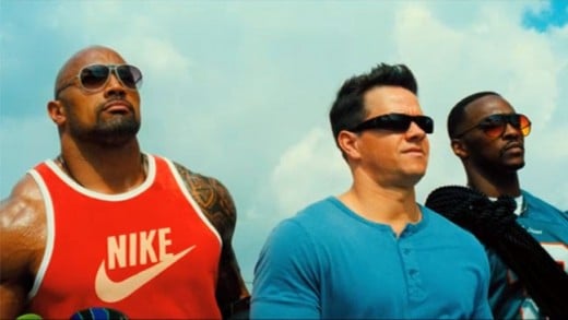 Dwayne Johnson, Mark Wahlberg and Anthony Mackie star as three ill-fated criminals in the hesit comedy action film Pain and Gain