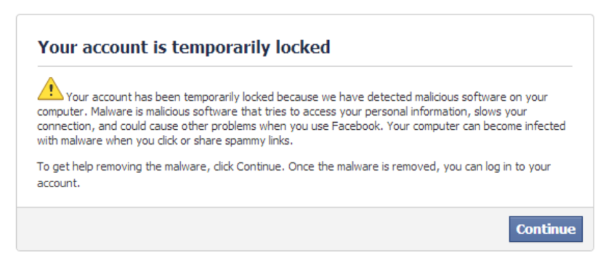 Facebook Login: Malware - Temporary Locked