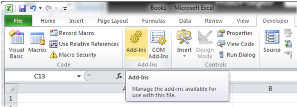 iindeki Eklentiler dmesine nasl eriilir Excel 2010.