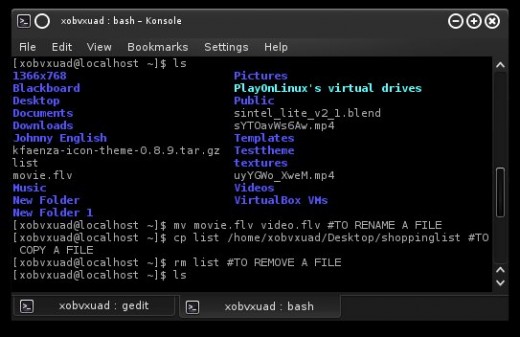An example of file operations on Arch Linux (x86) 64 bit.