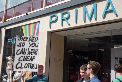 Protestors surround the flagship Primark store on Oxford Street in anger following the deaths in the Bangladeshi Savar Tragedy in Dhaka