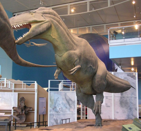 Acrocanthosaurus hunting Astrodon at the Maryland Science Center, Baltimore.