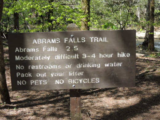 Sign at the Trailhead to Abrams Falls