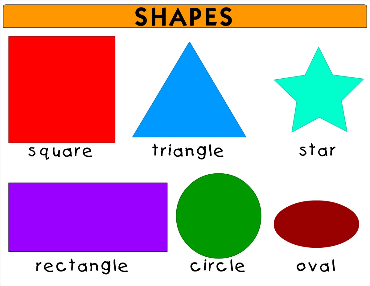  Basic shapes for children: square, triangle, star, rectangle, circle, and oval.