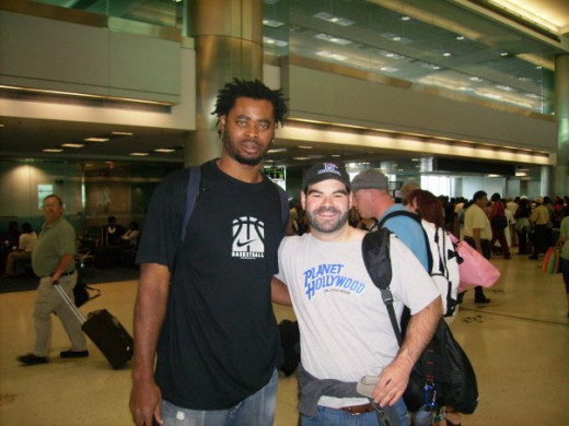 I love meeting new people, like this Dominican Republic basketball player on the way to Brazil.  I'm not a small dude, but he was like 7 feet or more. I don't remember. 