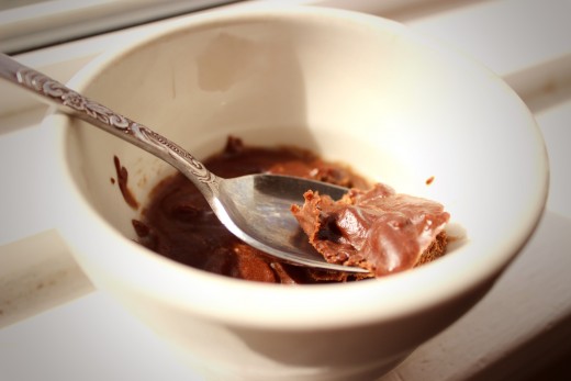 A Chocolate-Peanut-Butter treat I made, using natural light as a source and reflecting it with a wide cereal bowl.