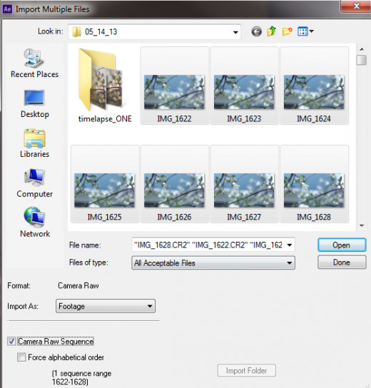 Importing Timelapse frames into After Effects