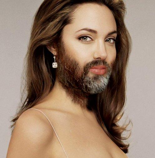 Angelina and her luxurious facial locks