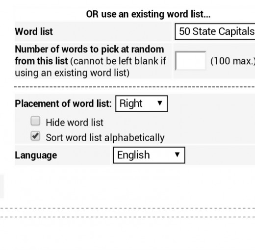 You can choose an already created word list. You can also decide if you want to provide an accompanying word list and where to place it.