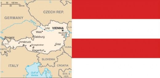 Austria map and flag