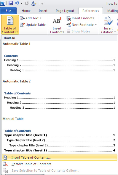 create table of contents in ms word