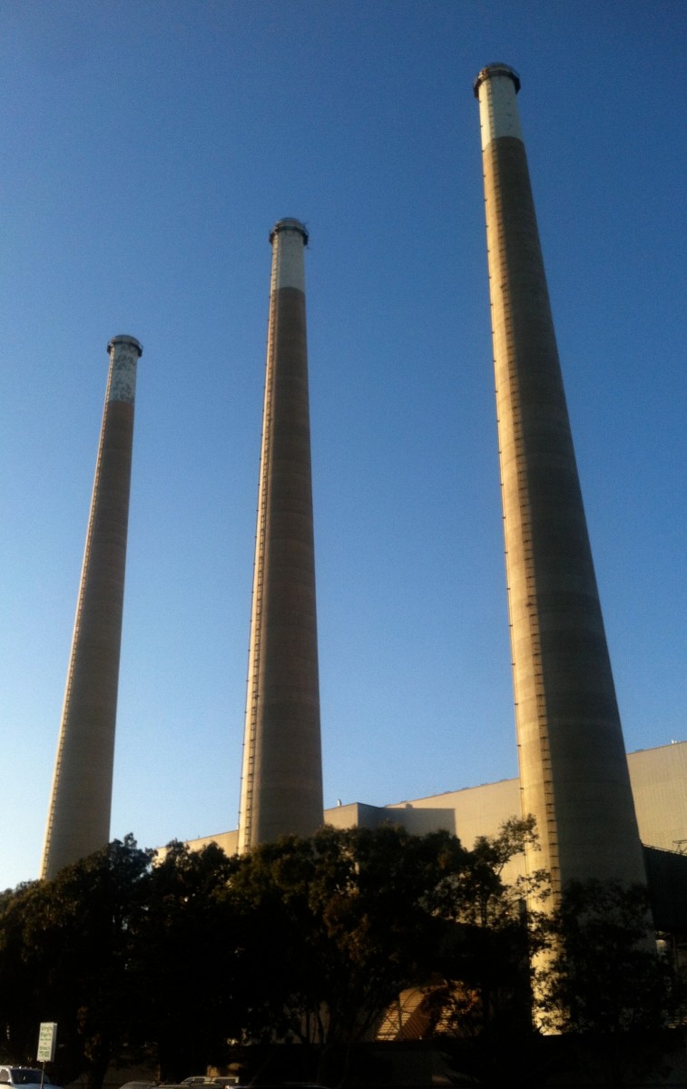 The three smoke stacks of the power plant in Morro Bay.