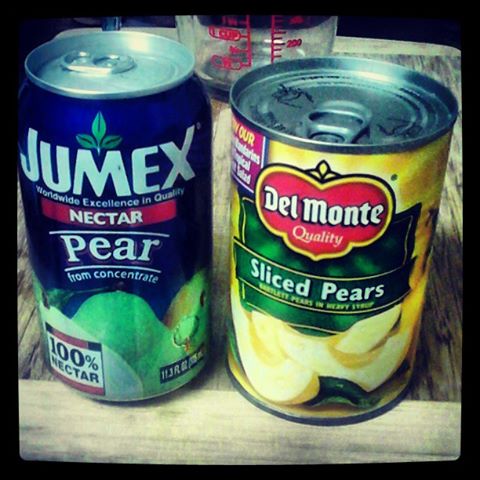 Drain Pears and set the drained syrup aside (you will need it for your sauce)  You will also need one can of Pear Nectar for your sauce.