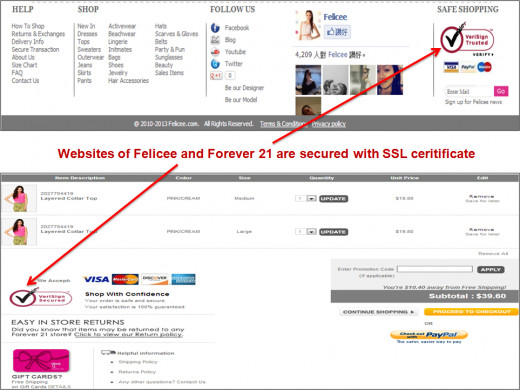 Felicee and Forever 21 are secured with SSL certificate.