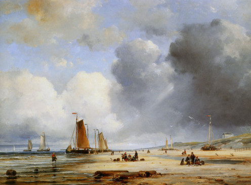 Ary Pleysier (1809-1879) - Beach View With Boats