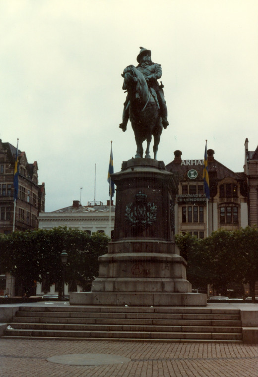 Statue of King Karl X, who won the region of Skane for Sweden in 1658.