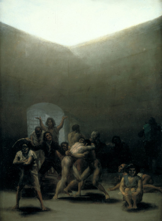 Yard with Lunatics by Francisco de Goya (1794) --  The painters Francisco de Goya and Théodore Géreicault were the first to use the mentally ill as subject matter.  Both painters were motivated by concerns about their own mental health. 