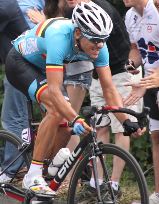 Philippe Gilbert showing the position of activation of the quadriceps during the cycling pedal stroke