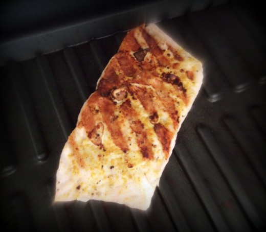 Salmon cooked for 3 minutes on the grill.