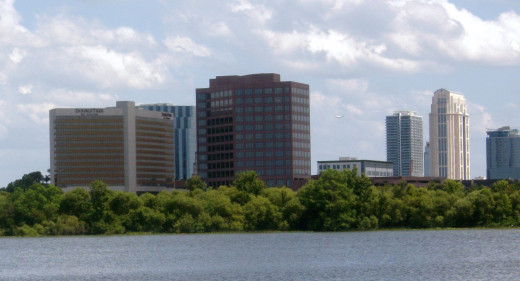 City Beautiful, Downtown Orlando Skyscrapers as seen from across Lake Ivanhoe, College Park. A great place to work for thousands of Orlando residents.