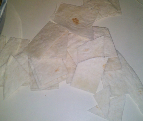 Uncooked tortilla pieces