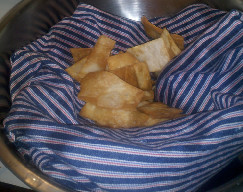 Draining flour tortilla chips
