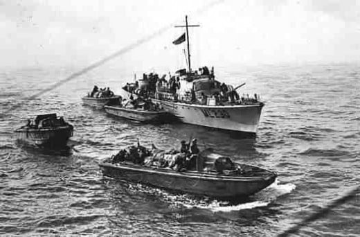 Small landing craft and gun boat