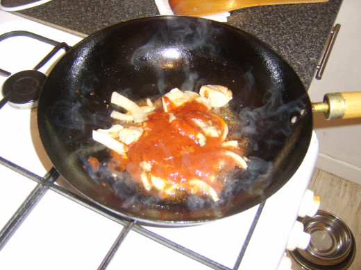 Szechuan sauce is added to stir fry
