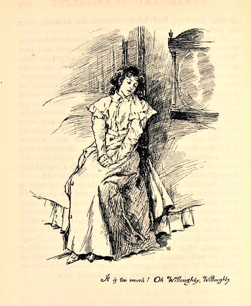Marianne's sadness after Willoughby sends back a letter returning her lock of hair in Sense and Sensibility by Jane Austen.