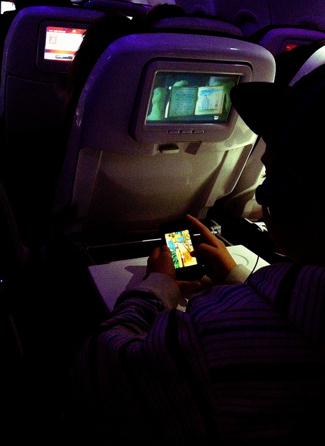 Mobile gaming on an airplane