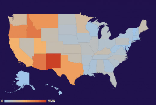 US state UFO intensity map for April 2013.