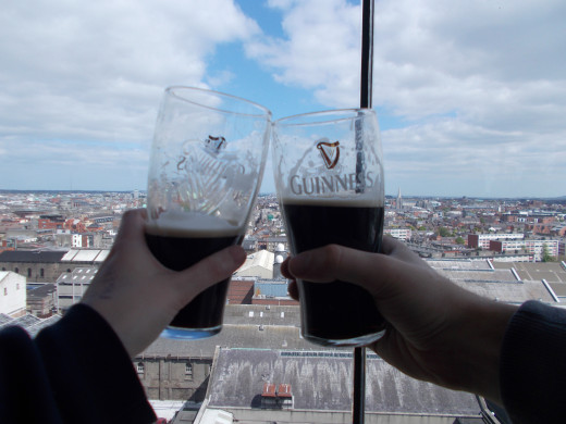 Enjoying our pint of Guinness overlooking Dublin