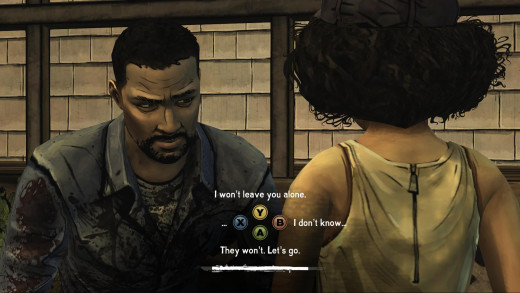 The basic format of a dialogue options in Telltale's The Walking Dead.