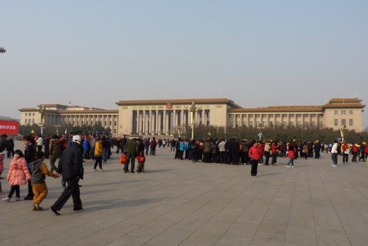 1 a) Tiananmen Square showing the Great Hall of the People building