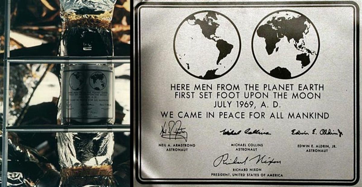 The historical plaque on the Apollo 11 lunar module "Eagle". 